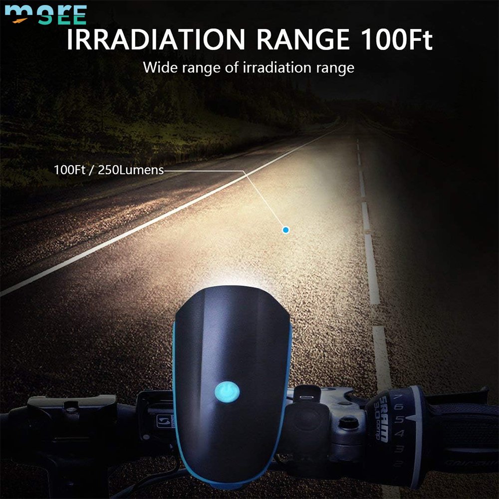 SeeMore 250lm Waterproof Usb Rechargeable Bike Lights With Electric Bell Accessories Bicycle Light