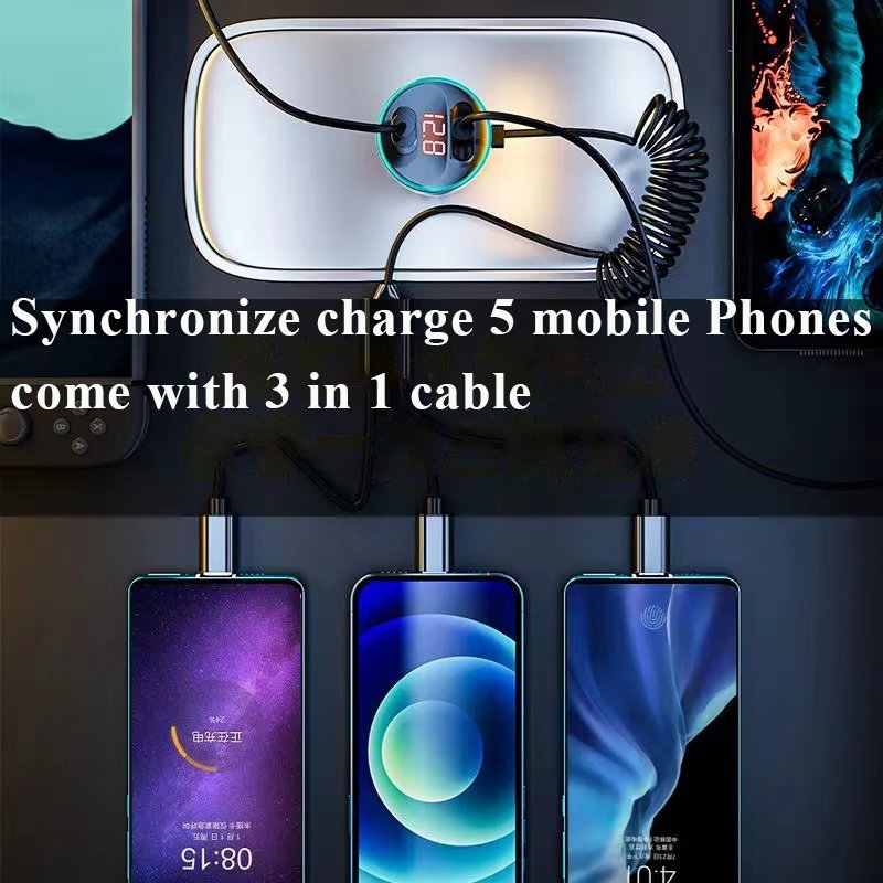 150w Car Power Charger Socket 2 Port 3.0 Quick Charge with 3 in 1 Cable for Samsung iPhone Xiaomi Mobile Phone Accessories
