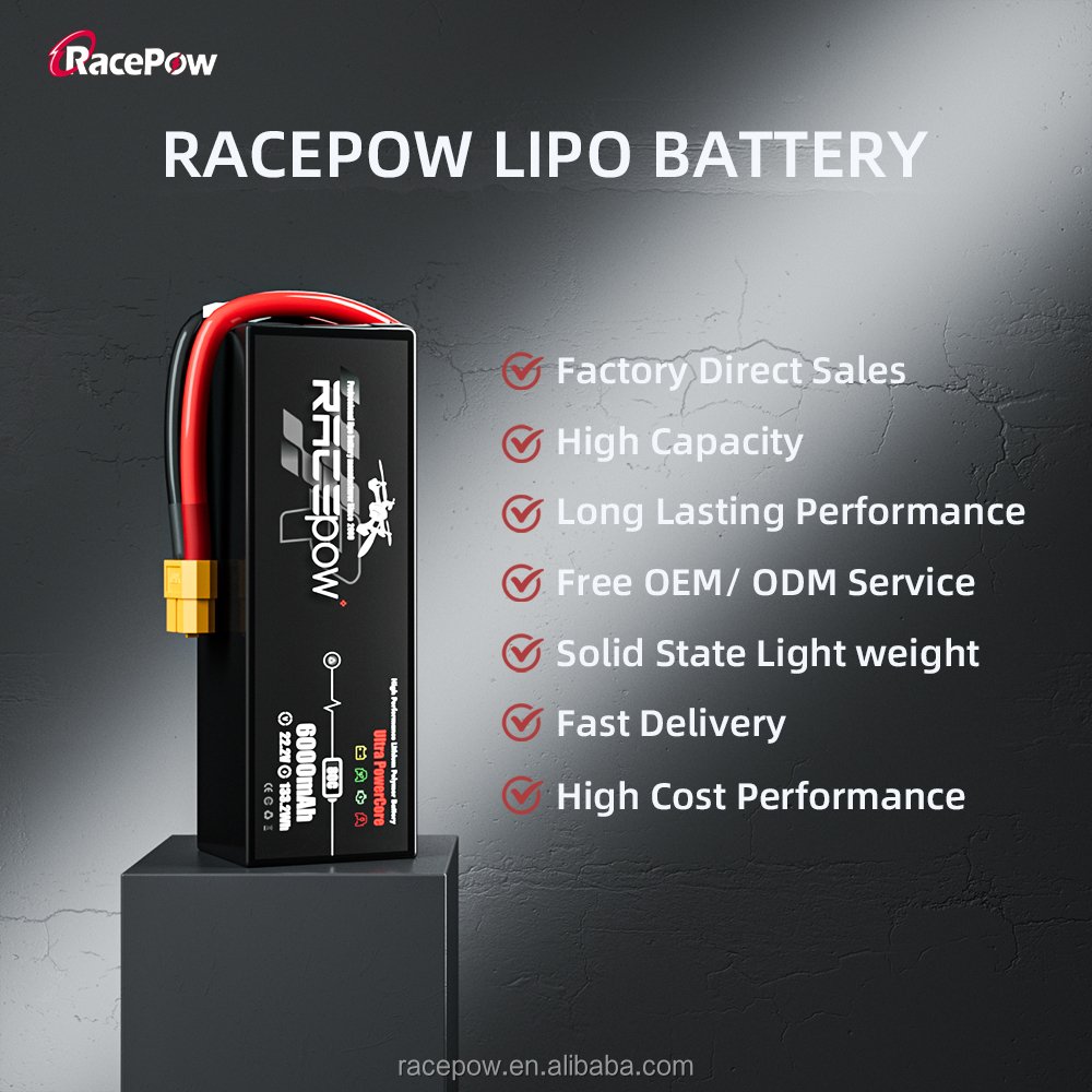 Racepow Factory Sales FPV Drone Battery 6S lipo 22.2V/22.8V 6000/6300/6500/7500/8000mAh 80C Battery For 7-8inch X8 10inch FPV