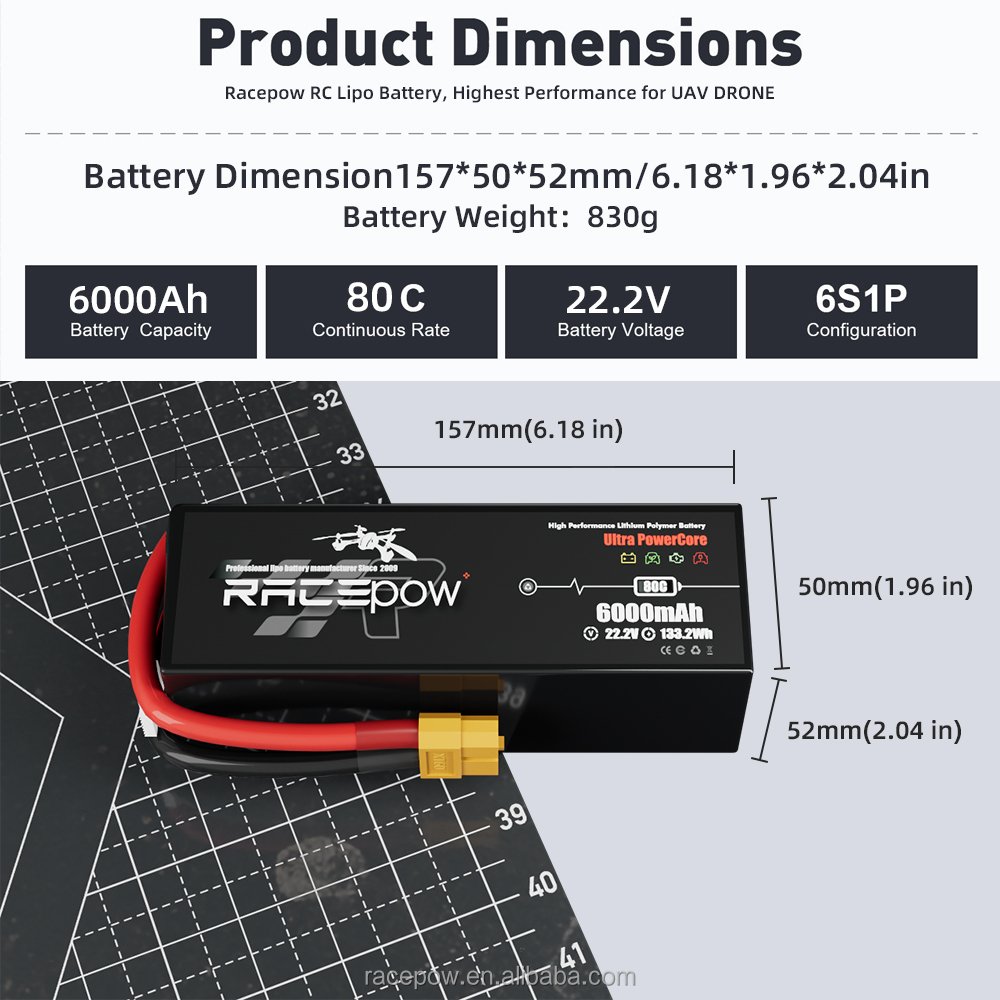 Racepow Factory Sales FPV Drone Battery 6S lipo 22.2V/22.8V 6000/6300/6500/7500/8000mAh 80C Battery For 7-8inch X8 10inch FPV