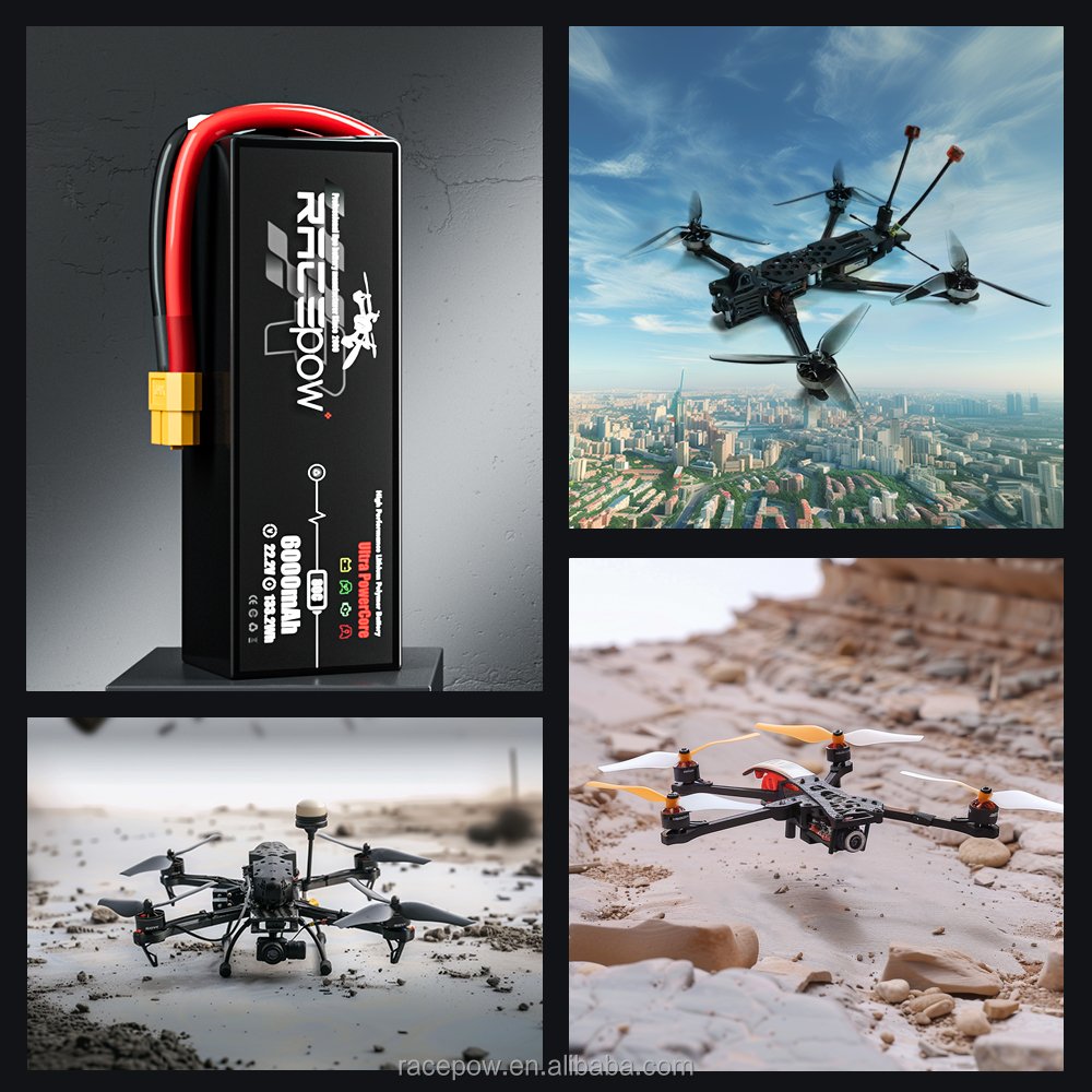 Racepow Factory Sales FPV Drone Battery 6S lipo 22.2V/22.8V 6000/6300/6500/7500/8000mAh 80C Battery For 7-8inch X8 10inch FPV