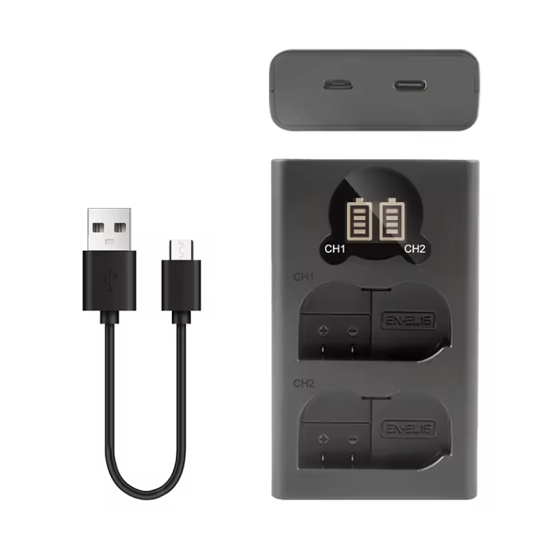 EN-EL15 Battery USB Dual Charger With LCD Display Fast Charging for Nikon Z5 Z6 Z6 II Z7 Z7II D600 D610 D600E D800 D810 Cameras