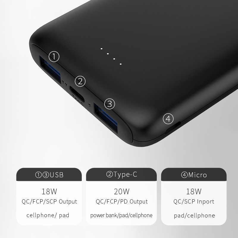 Portable Mobile Power Bank PD 22.5 W Fast Charging External Polymer Battery Charger Mini Portable Laptop 10000mAh Power Banks