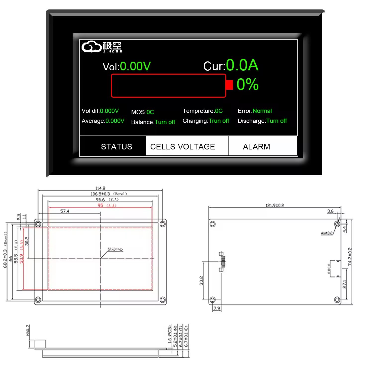 JiKong Smart BMS Accessory 4.3inch LCD Touch Screen LCD Display for jikong pcb Battery Management System RS485 BT cable Adapter