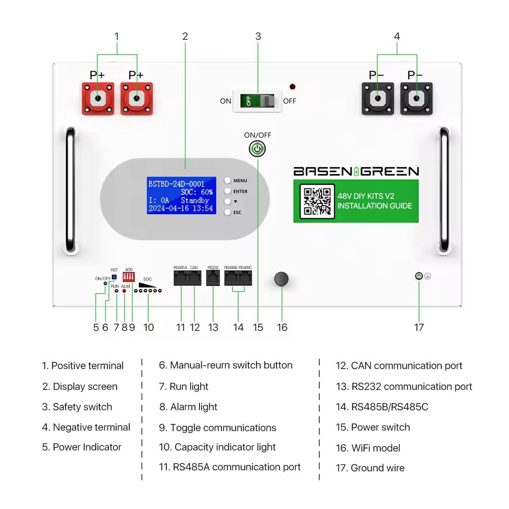 Basen 48v Kit Diy 15kwh For Lifepo4 Battery Cells 280ah 320ah Metal Battery Case Pack Accessories With BMS For Solar System