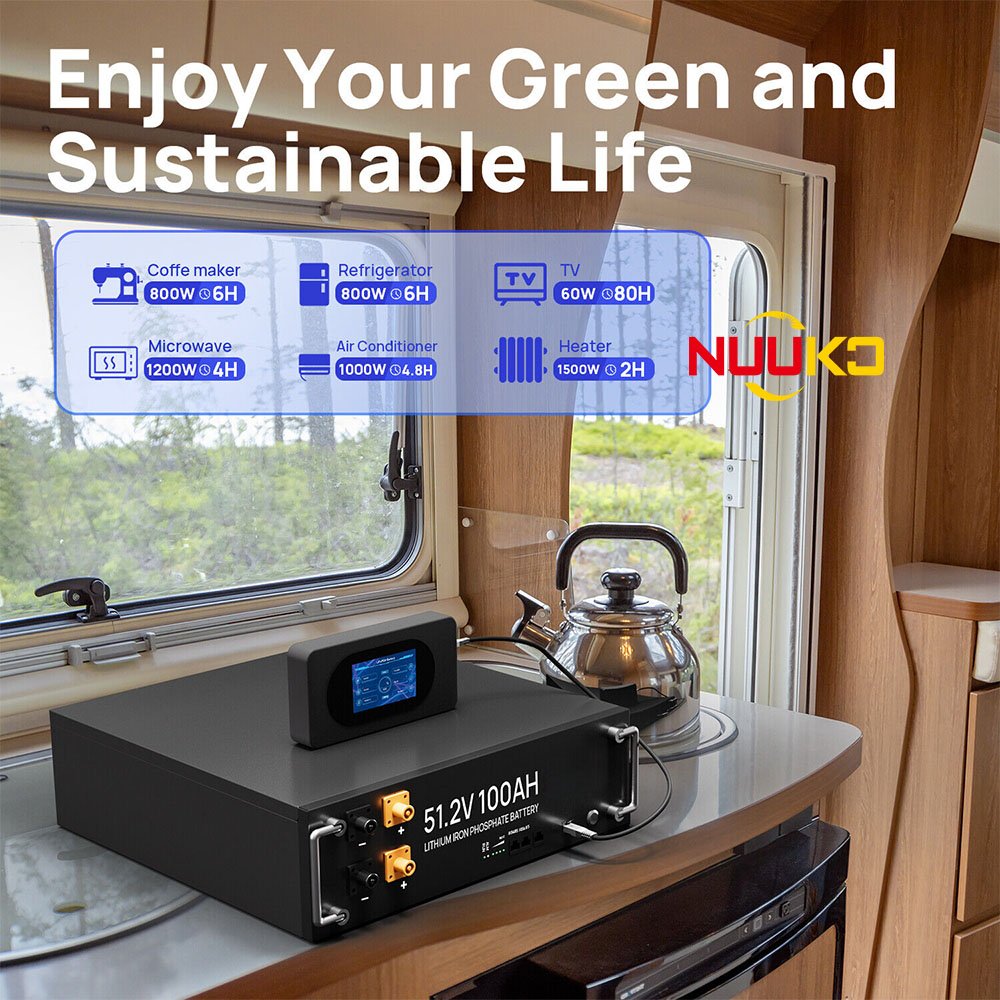 NUUKO 51.2V200ah Lithium Battery Pack Long Life LiFePO4 Batteries for Solar Storage/Inverter/UPS/19 rack