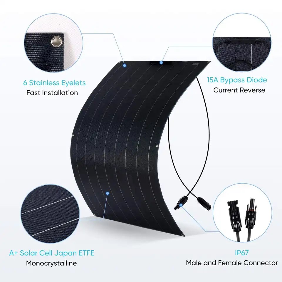 Custom Etfe Pannelli Solar Flessibili Panneau Solaire Square Car Boat Monocrystalline Mono Cell Marine Flexible Semi Solar Panel