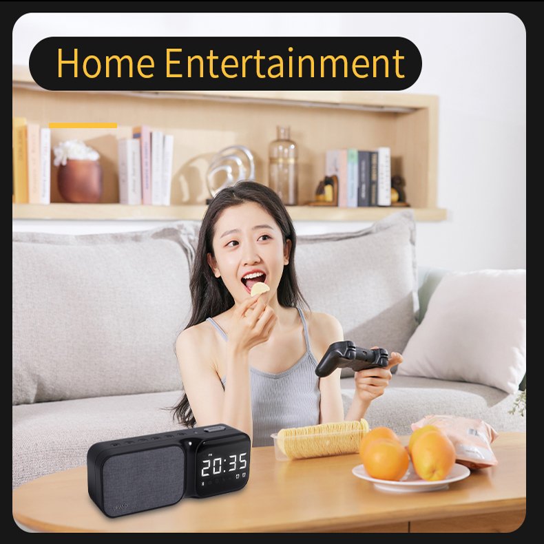 HF16 3 IN 1 BT 5.0 Hands Free Calls Temperature Indication Play Music FM Radio Alarm Clock Display Stereo Wireless Speaker