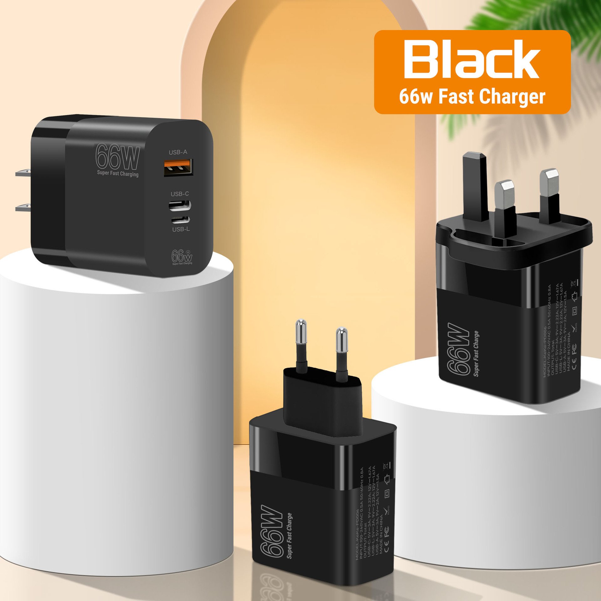 Chargers, Batteries & Power Supplies US EU UK Plug 66W Charger Super Fast Charge Power Adapter for Handheld Game Players