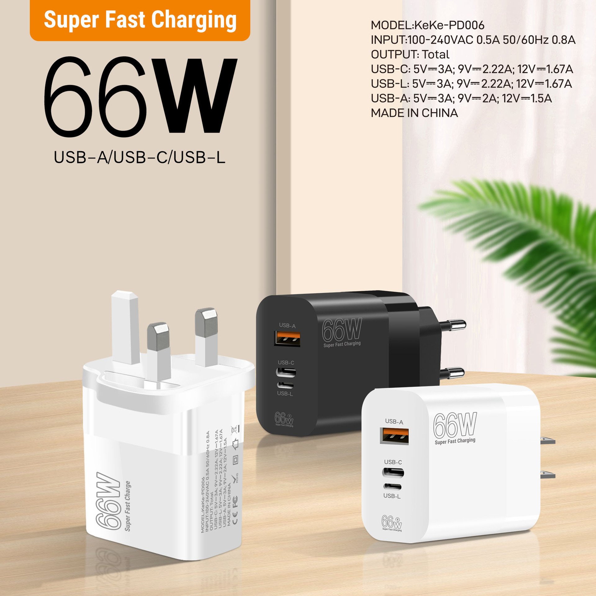Chargers, Batteries & Power Supplies US EU UK Plug 66W Charger Super Fast Charge Power Adapter for Handheld Game Players