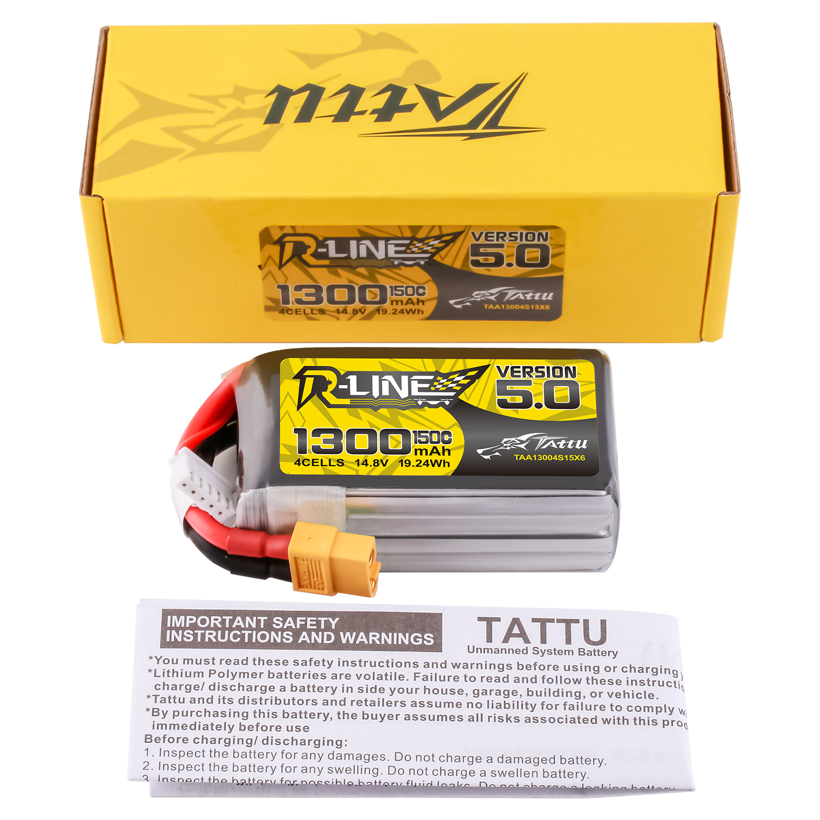 Tattu R-Line Version 5.0 1300mAh 150C 4S 14.8V High Rate RC Lipo Battery with XT60 Plug FPV Racing Drone Quadcopter Accessory