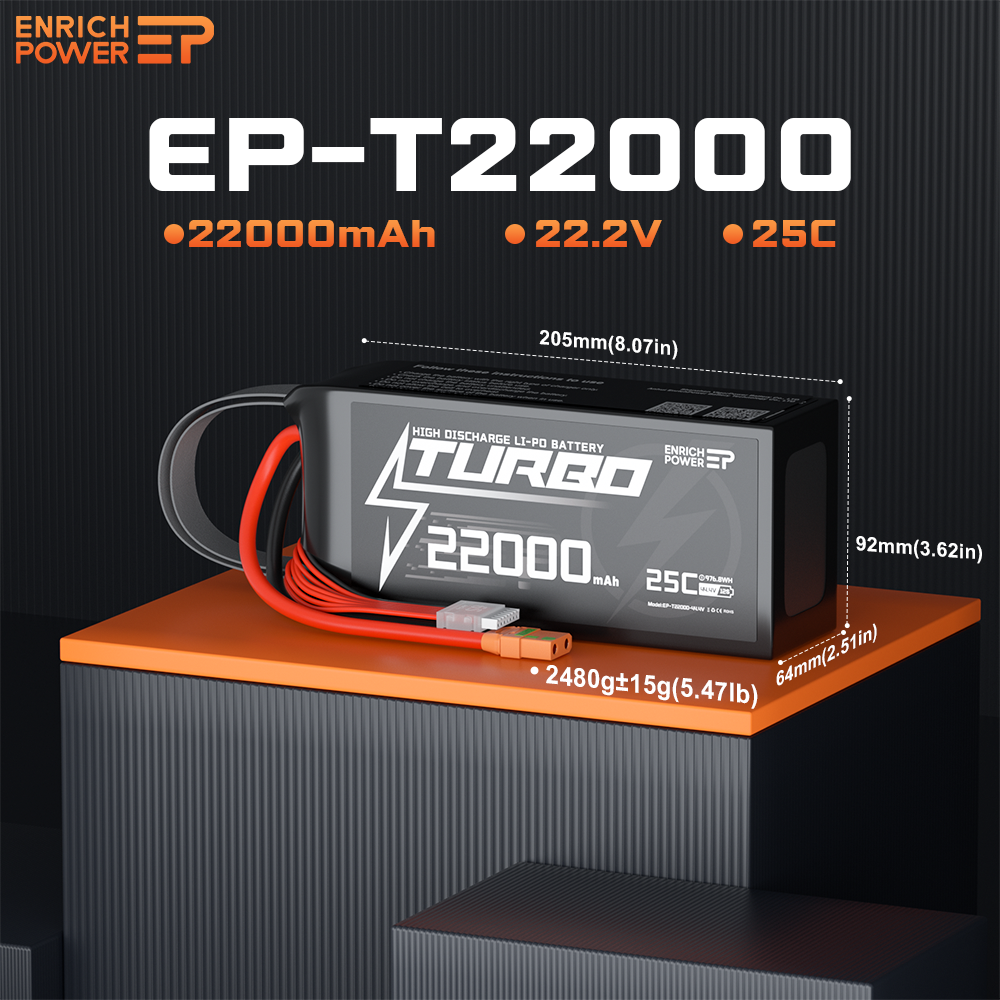 Heavy Payload Multirotor Drone Battery 6S 22.2V Lipo Battery High Capacity 22000mah Agriculture Battery Pack