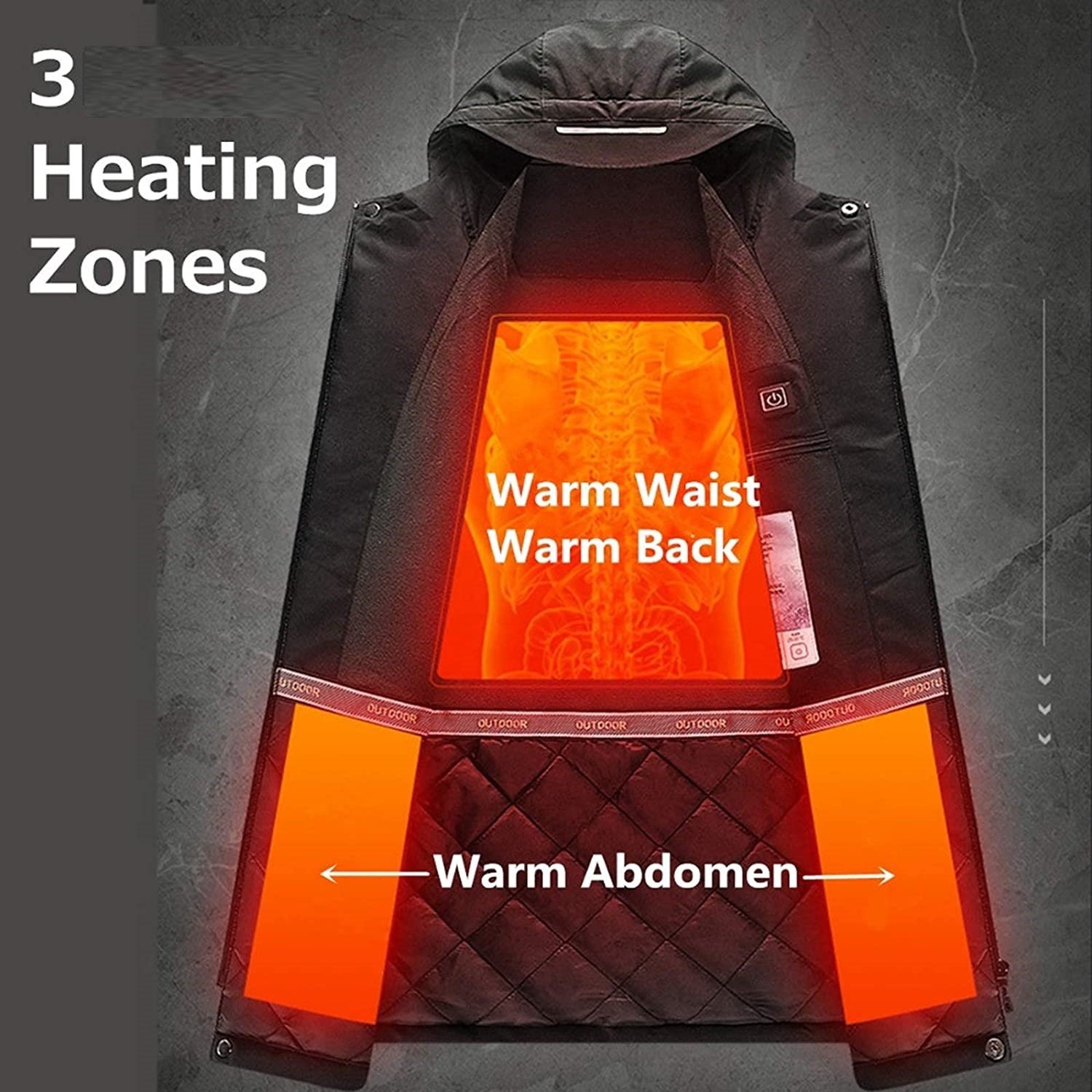 Wholesale Unisex Casual Soft Shell Heating Jacket Waterproof Winter Warm Coat with Rechargeable Zipper Closure Hunting Outdoor