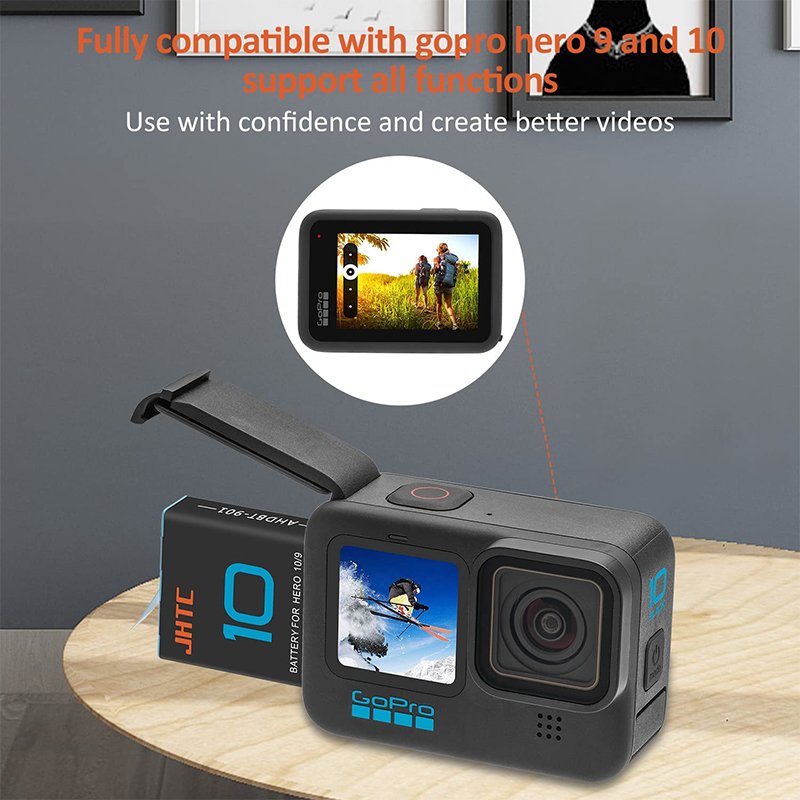 JHTC 1800mah Battery For Gopro Hero 9 Black Batteries Charger for Gopro Hero 10 11 12 Sports Camera Accessories