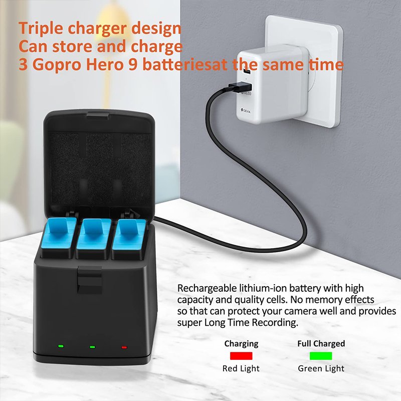 JHTC 1800mah Battery For Gopro Hero 9 Black Batteries Charger for Gopro Hero 10 11 12 Sports Camera Accessories