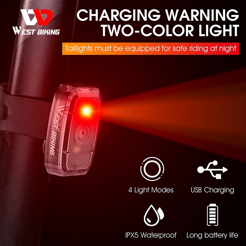 WEST BIKING Bike Cycle Taillight Waterproof Riding Rear Light Accessories LED USB Rechargeable Road Bicycle Lamp Saddle Light