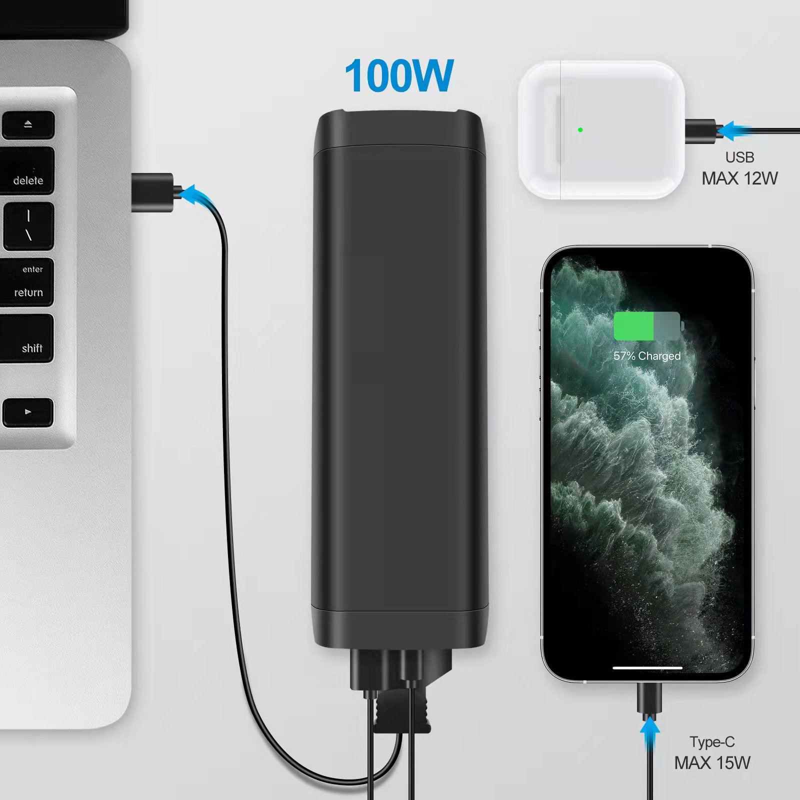AC Power Bank Station for Laptop Cellphone 31200mAh 100W Portable Travel External Battery Pack Mobile Phone Charger Accessories