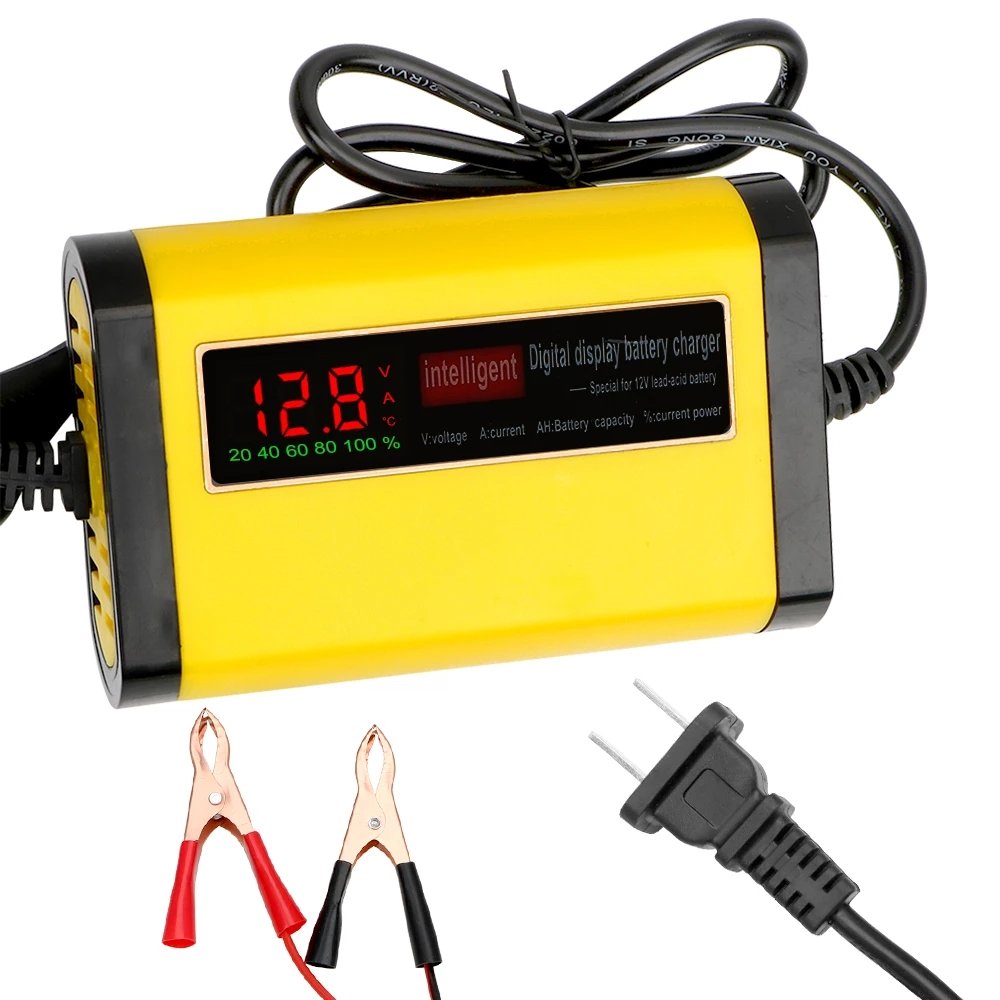 Car Motorcycle Battery Charger 12V 2A Full Automatic 3 Stages Lead Acid AGM GEL Intelligent LCD Display Car Accessories