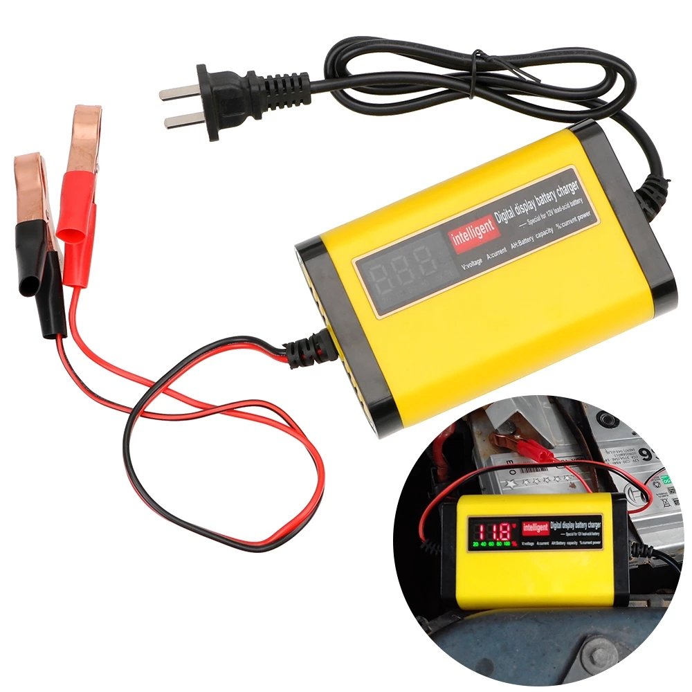 Car Motorcycle Battery Charger 12V 2A Full Automatic 3 Stages Lead Acid AGM GEL Intelligent LCD Display Car Accessories
