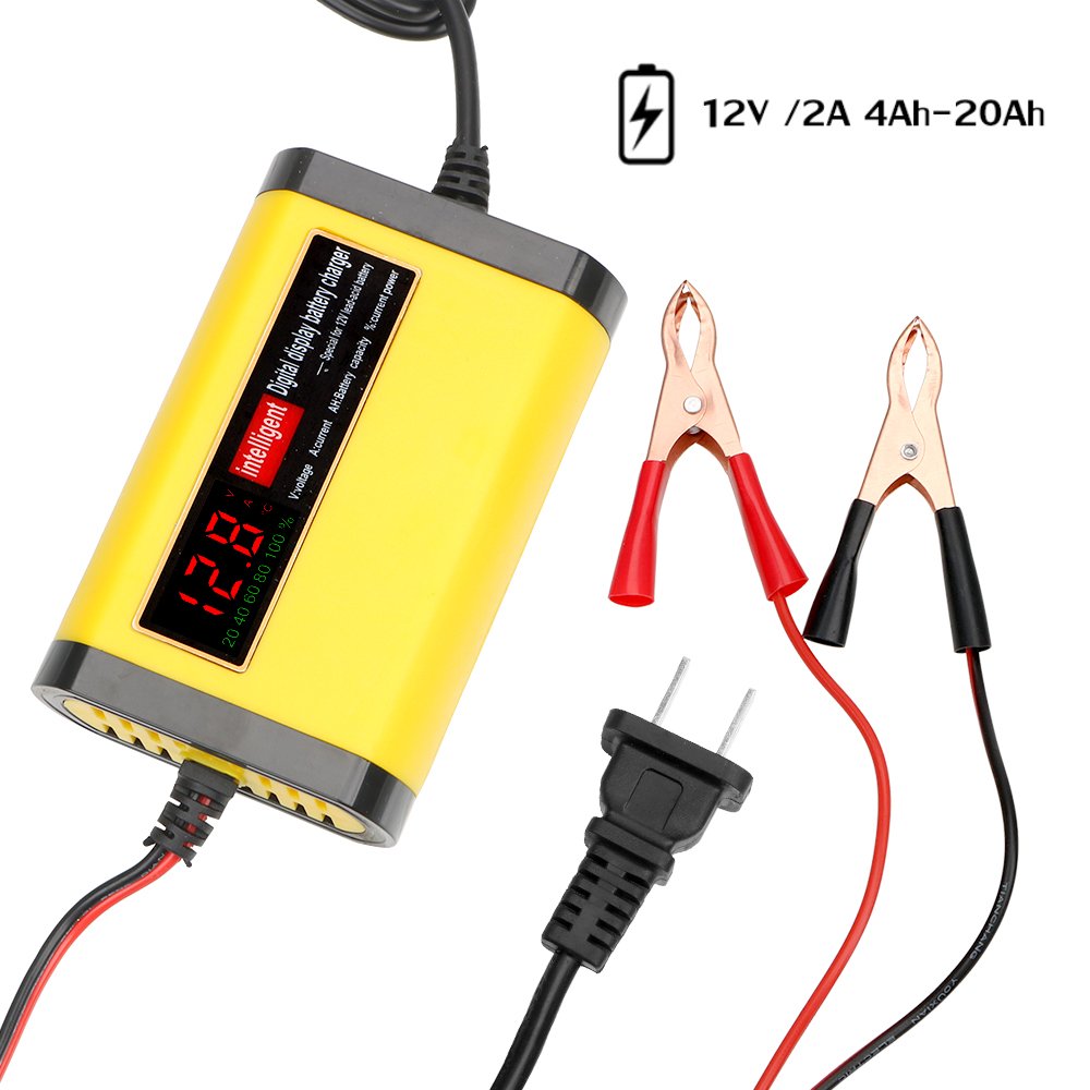 Car Motorcycle Battery Charger 12V 2A Full Automatic 3 Stages Lead Acid AGM GEL Intelligent LCD Display Car Accessories