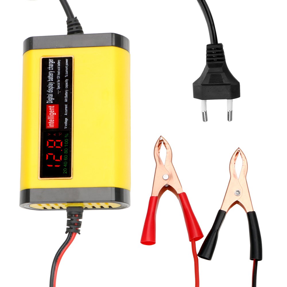 Car Motorcycle Battery Charger 12V 2A Full Automatic 3 Stages Lead Acid AGM GEL Intelligent LCD Display Car Accessories