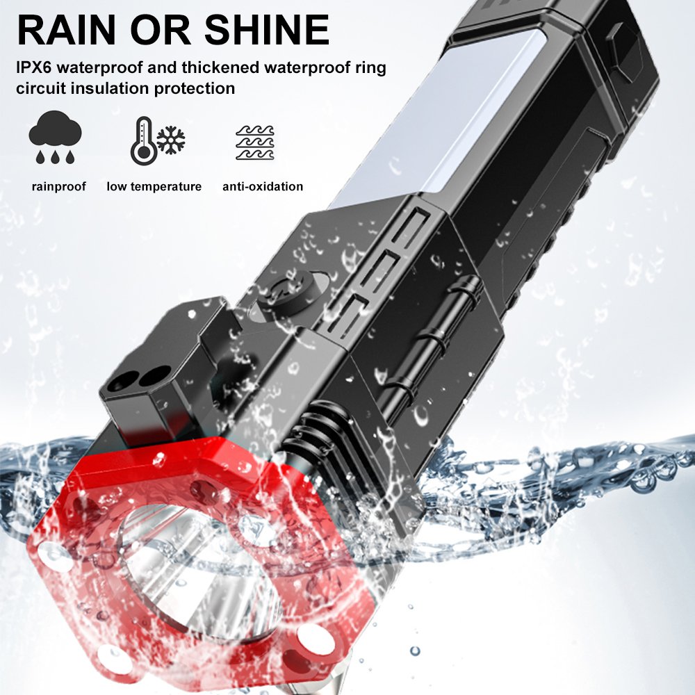 Super Bright Rechargeable Led Flashlight Automobile Safety Hammer Car Multi-Function Torch Four-in-One Car Window Breaking
