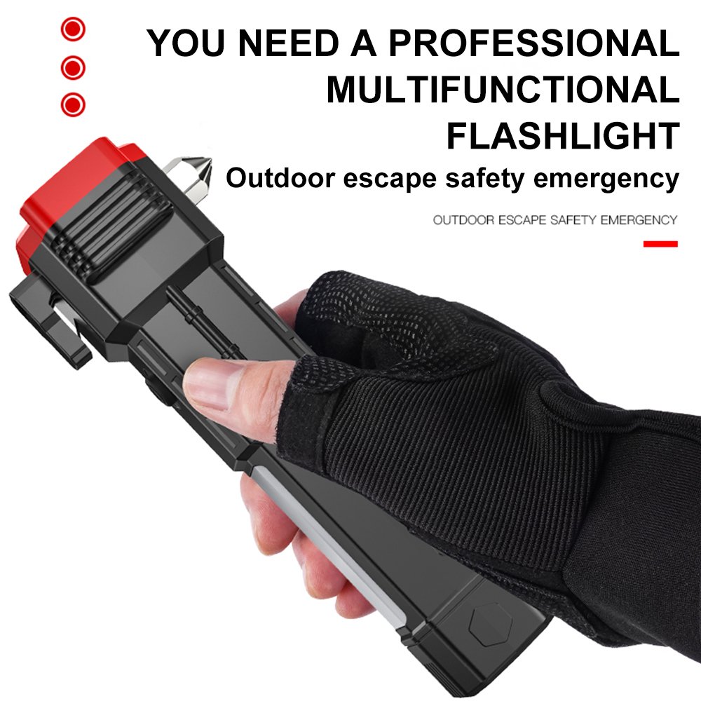 Super Bright Rechargeable Led Flashlight Automobile Safety Hammer Car Multi-Function Torch Four-in-One Car Window Breaking