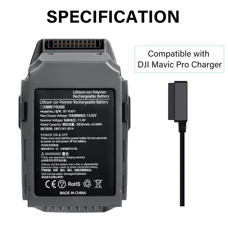 Drone battery accessory 11.4V 3830mAh YU01 2pcs/Pack battery replaces For DJI Mavic Pro