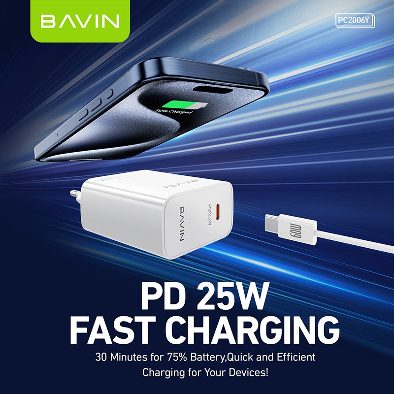 BAVIN high quality PC2006Y pd 25w plug eu usb c wall phones accessories charge head fast charging charger