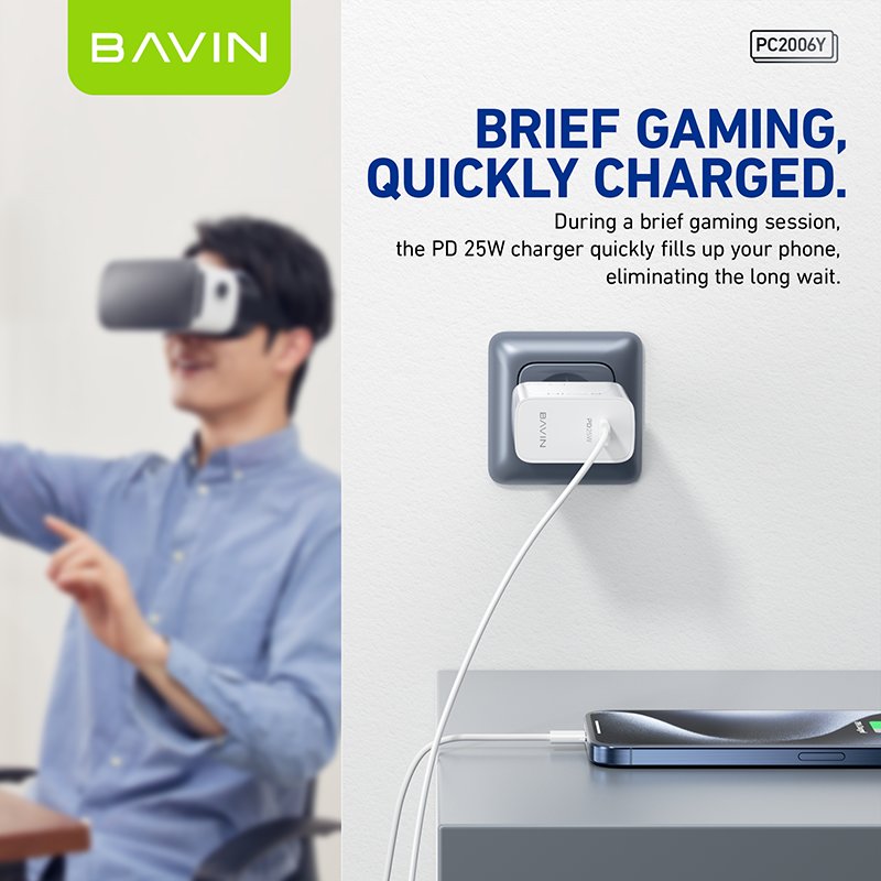 BAVIN high quality PC2006Y pd 25w plug eu usb c wall phones accessories charge head fast charging charger