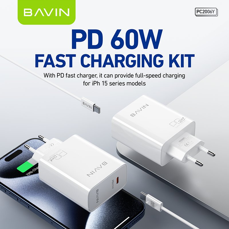 BAVIN high quality PC2006Y pd 25w plug eu usb c wall phones accessories charge head fast charging charger