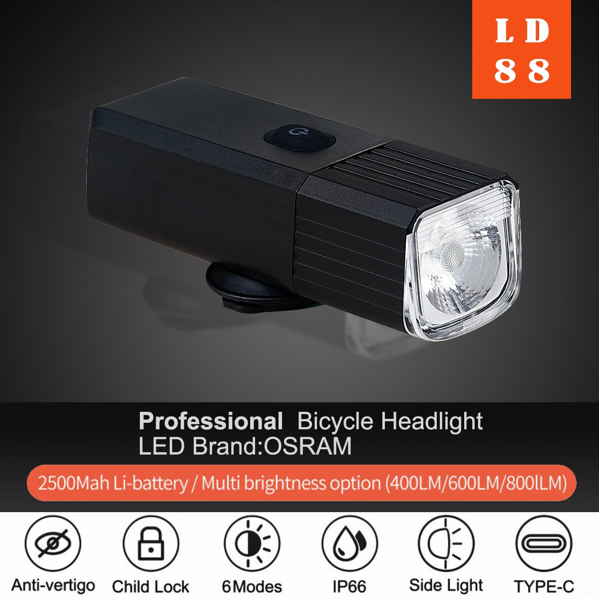 800 Lumen High Brightness Rechargeable Bike Light Waterproof LED Bicycle Front Light Headlight For Bike Bicycle Accessories