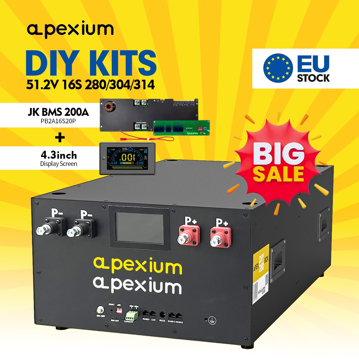 GPT Apexium EU Stock JK BMS Battery Box With JK 48V200A BMS And accessories DIY Kit For EV 280ah 302 314 320ah Lifepo4 Battery