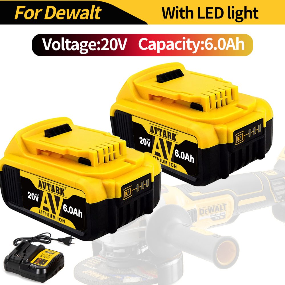 20V 6000mAh DCB200 Replaceable Li-ion Battery Compatible for Dewalt 18V MAX XR Power Tools 18650 Lithium Batteries with charger