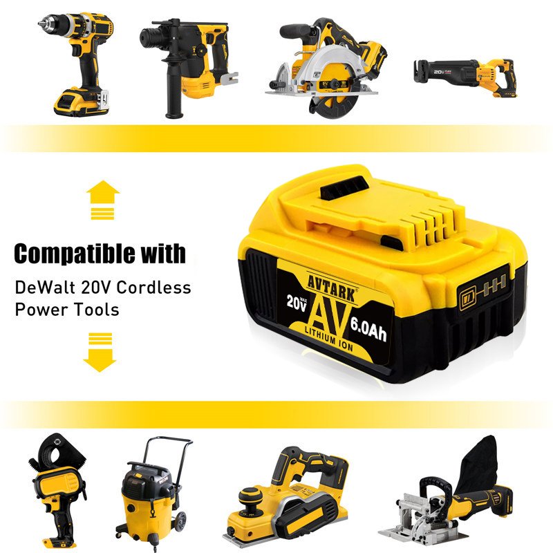 20V 6000mAh DCB200 Replaceable Li-ion Battery Compatible for Dewalt 18V MAX XR Power Tools 18650 Lithium Batteries with charger
