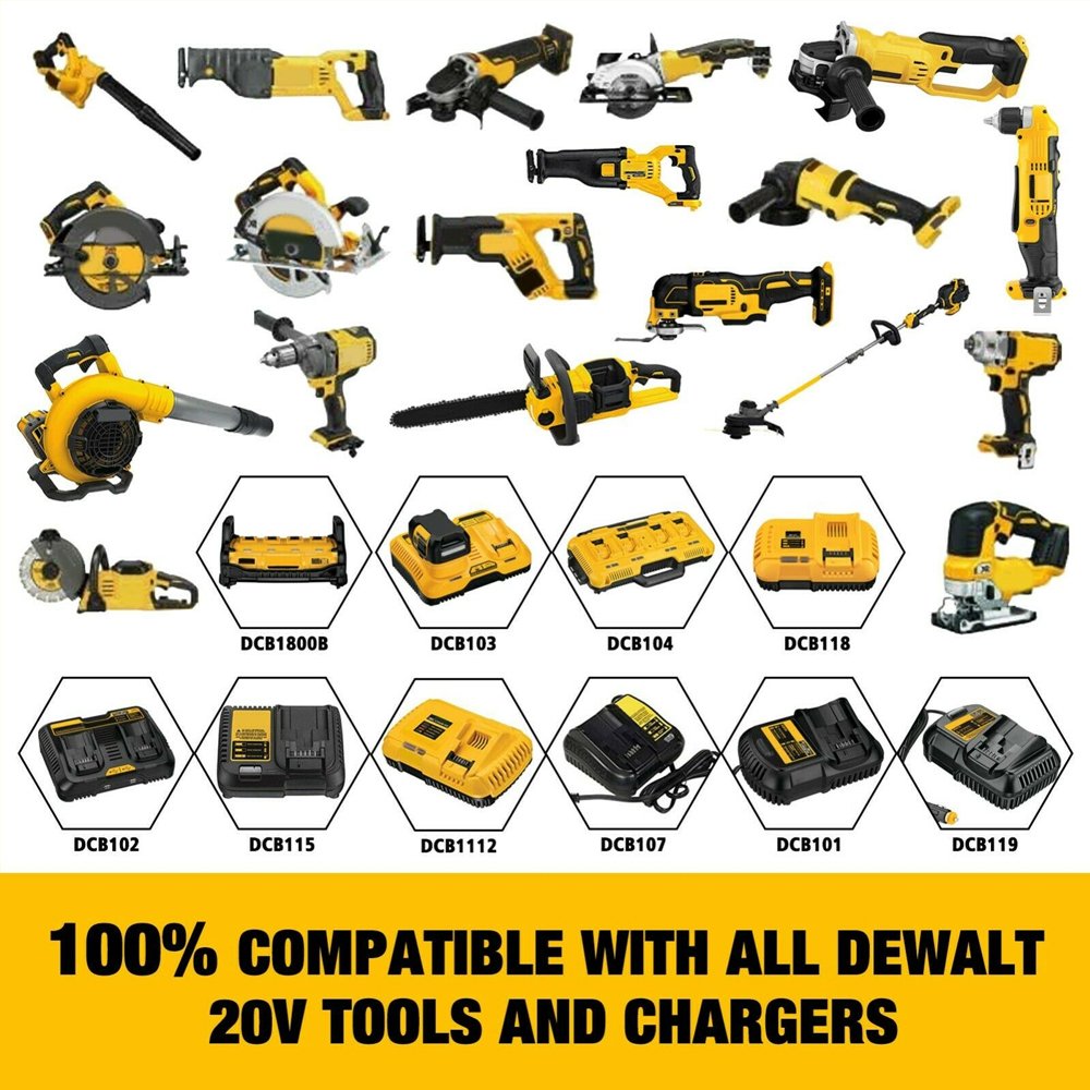 20V 6000mAh DCB200 Replaceable Li-ion Battery Compatible for Dewalt 18V MAX XR Power Tools 18650 Lithium Batteries with charger