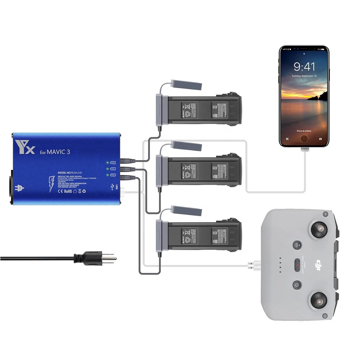 17.6V 4A Parallel Fast Charger for DJI Mavic 3/Cine/Classic/Pro/Enterprise Battery Rapid Multi Charging Hub Drone Accessories