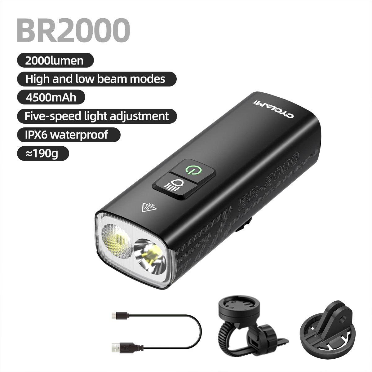 CYCLAMI 2000 Lumens High Brightness Bicycle Light BR-2000 Bike Multi-Function Rechargeable Road MTB Cycling Front Lights