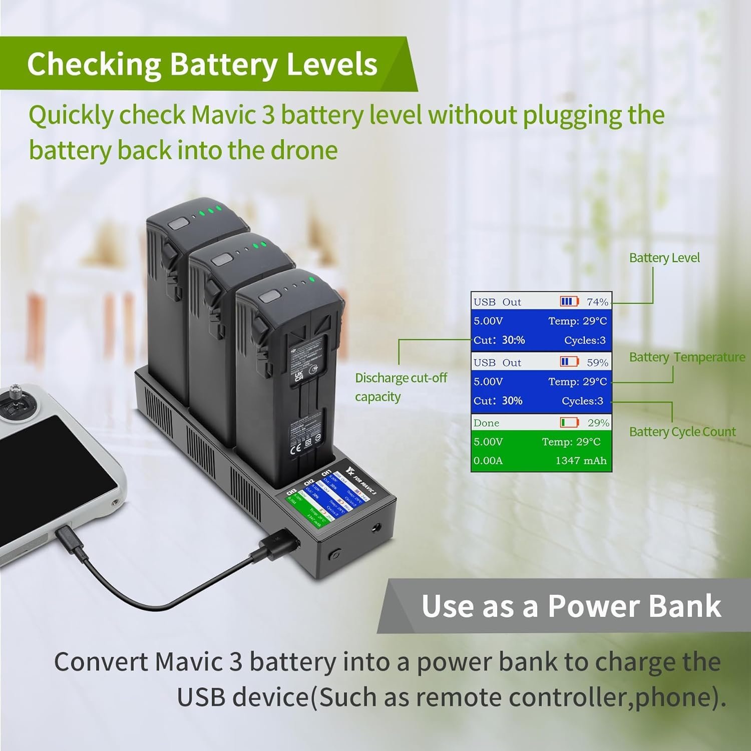 Multi function Drone Charger Parallel Charing hub with Storage Charge for DJI Mavic 3 Pro/Classic/Cine Drone Accessories