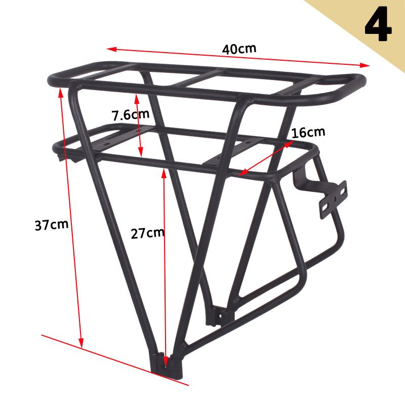 Black Bike Luggage Rack with Double Layer, Bicycle Battery Rear Carrier, Adjustable Heavy Duty Bike Hanger, 700C, 26in, 28in