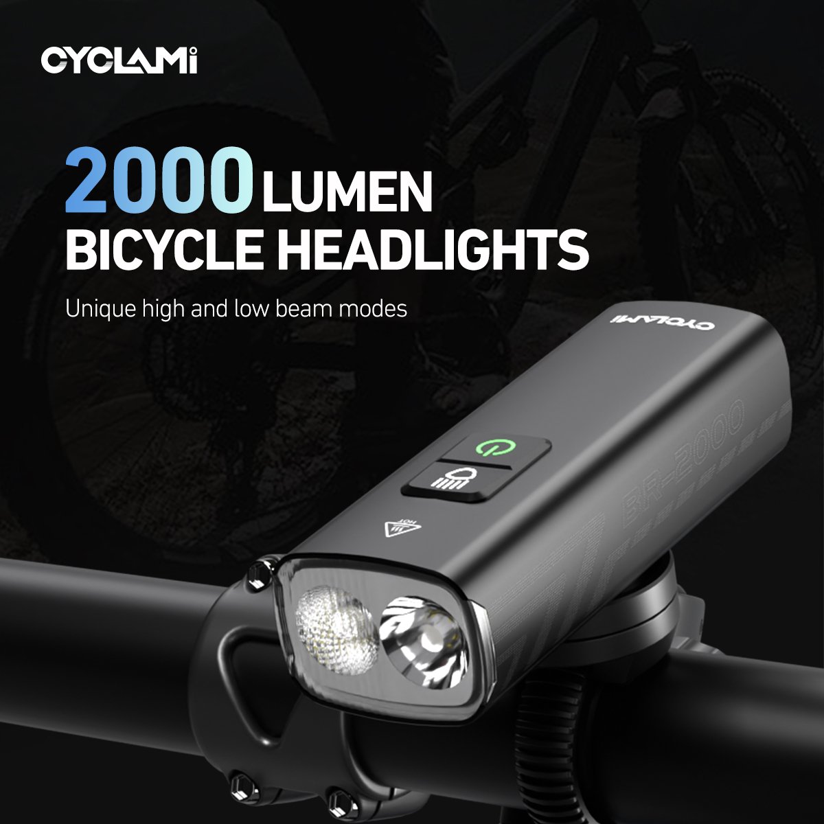 CYCLAMI 2000 Lumen LED Bike Light Front Type-C USB Rechargeable Lamp Cycling Headlight Mountain Road Bike Accessories