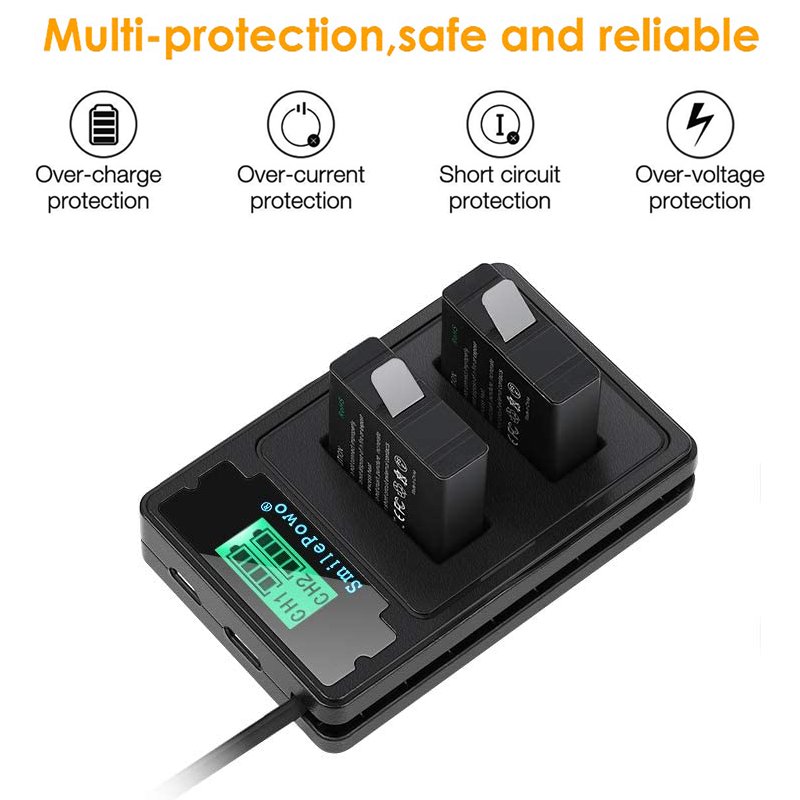 Suitable for GoPro Hero 5 6 7 8 9 10 Black battery charger, dual LCD display, replace the charger with a charging cable