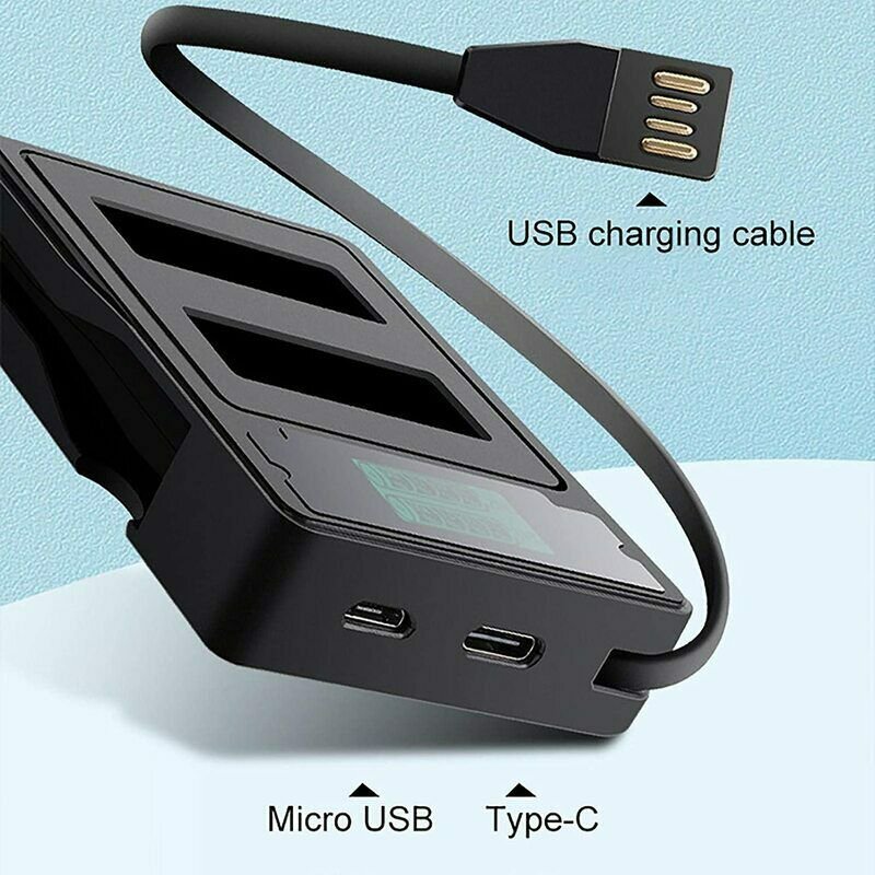 Suitable for GoPro Hero 5 6 7 8 9 10 Black battery charger, dual LCD display, replace the charger with a charging cable