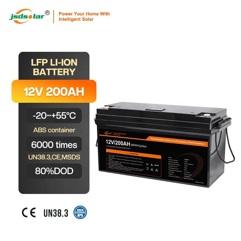 Jsdsolar Full capacity High Efficiency Deep Cycle Lithium Ion Battery 12V 24V 100Ah 200Ah LiFePO4 Battery Pack with BMS