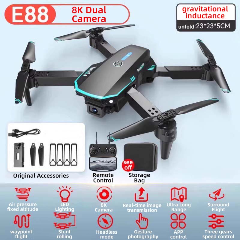 Stock Now! E88 HD 4K Dual Camera Drone Foldable RC Quadcopter Gift Toy with Wide Angle Wifi Electric Power Source Plastic Kids