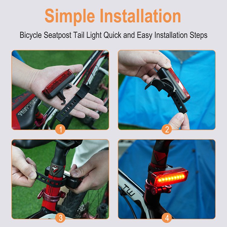 D2 Super Bright LED Bike Taillight USB Rechargeable 5 Modes IP65 Waterproof Bicycle Rear Light Accessories with Memory Function