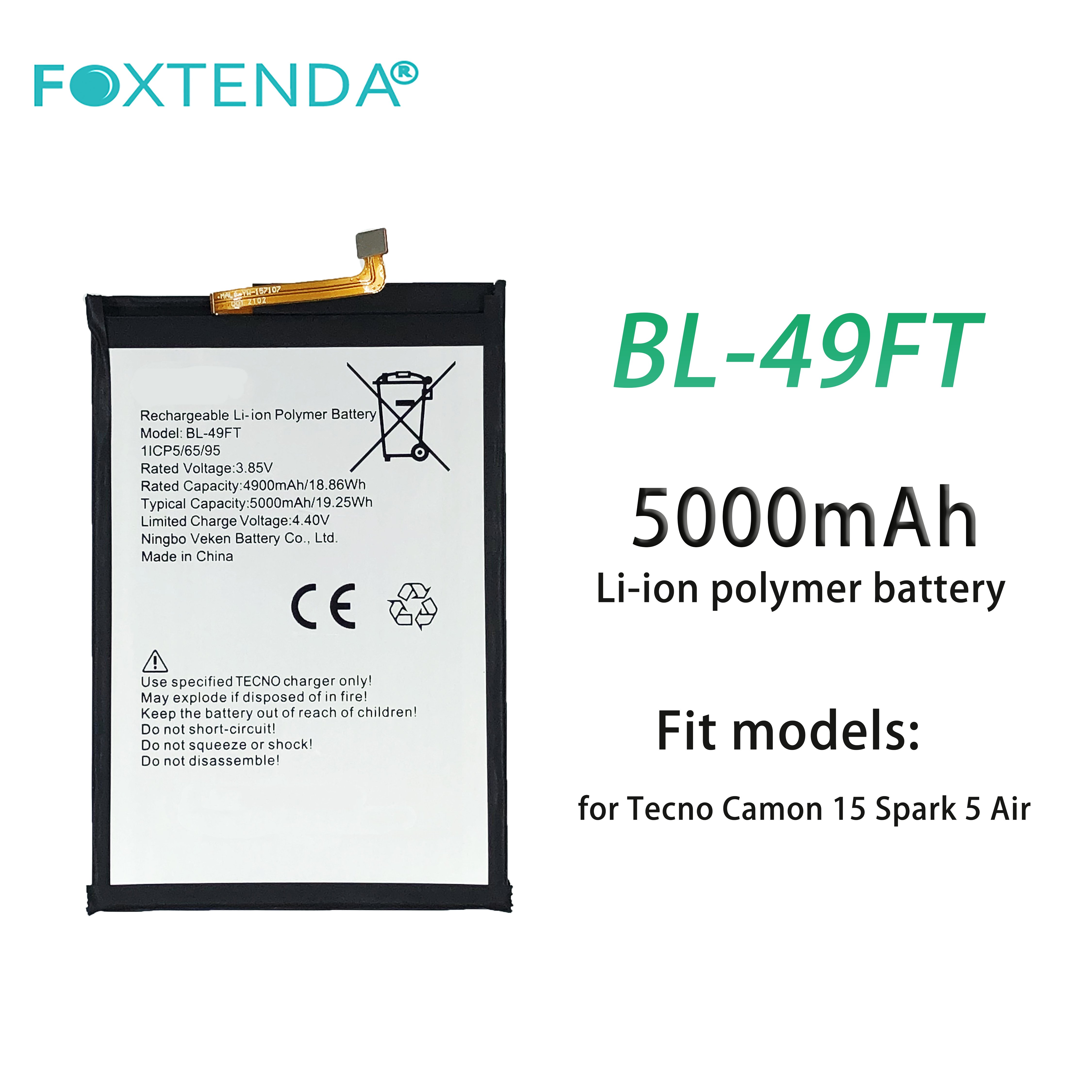 Custom Accessories Mobile Lion Battery BL-49FT 5000mah for Tecno Camon 15 Spark 5 Air Rechargeable Li-ion Polymer battery
