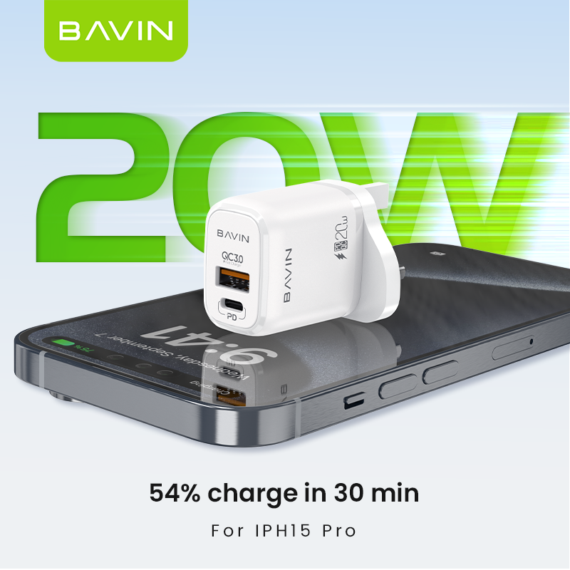 BAVIN high quality PC987E PD QC3.0 FCP ETC 20W UK android usb c mobile phone fast charging wall charger