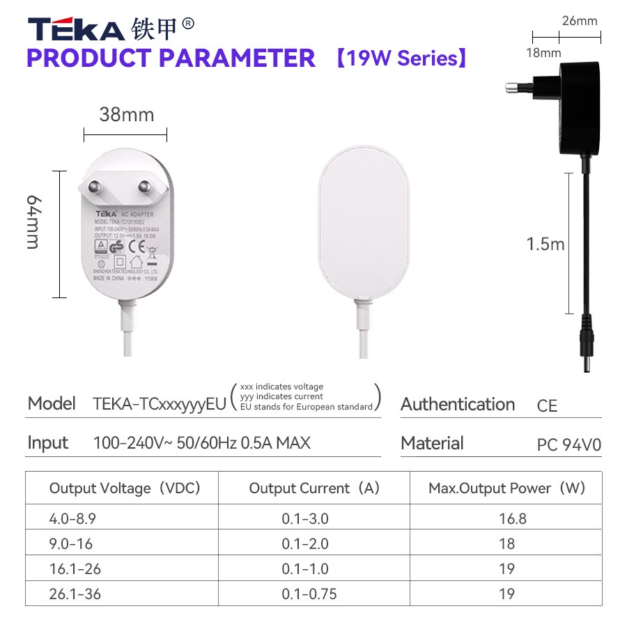 18W Wall Mount Power Adapter AC/DC Universal 5V 9V 12V 1A 1.2A Power Adapter CE GS Certified