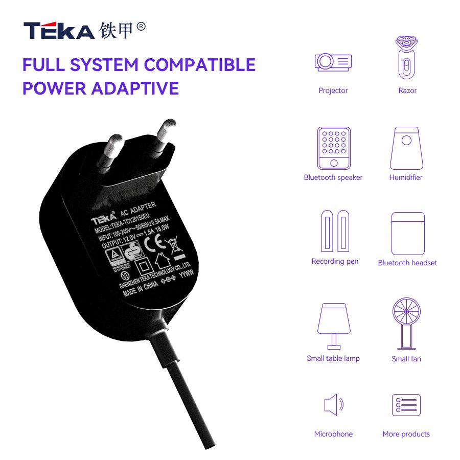 18W Wall Mount Power Adapter AC/DC Universal 5V 9V 12V 1A 1.2A Power Adapter CE GS Certified